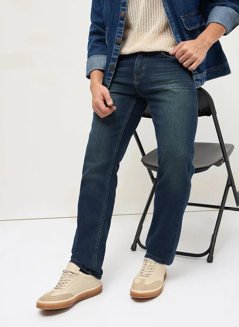 أوربانو فاشن Urbano Fashion Men's Blue Regular Fit Heavy Washed Denim Jeans Stretchable